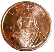 Pièces d'investissement amérindiennes Lakota rondes 999 cuivre 1 oz. Pure Cop...