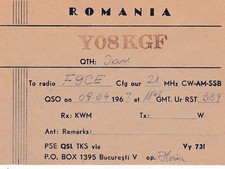 Q143 Carte QSL Radio Amateur Opérateur YO8KGF de Horia a BUCURESTI ROUMANIE