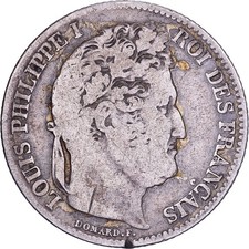 France, Franc, Louis-Philippe, 1845, Rouen, Argent, B+, Gadoury:453, KM:748.1