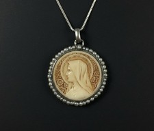 Pendentif medaille ancienne - Perle - or blanc gris 18k 750 18 carats