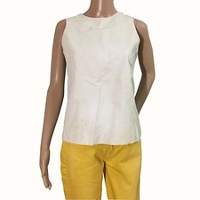 Vince Black Tiny Polka Dot Sleeveless Top With  Zip Back in White, Size 4