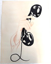 DESSIN ORIGINAL Main et Combiné Téléphonique TELEPHONE Projet Affiche Publicité