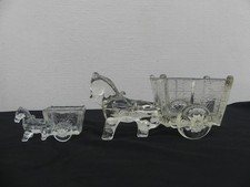 2 ANCIENS PORTES SAVON  VERRE PRESSE MOULE cheval tirant une charrette