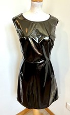robe T52/54 sans manche patineuse en vinyl noir souple et zippée au dos 649!