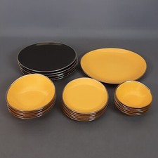 Lot Plat Porcelaine Ovales Royal Fine China Platinum Jewel Jaune Noir Vintage