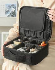 Sac De Toilette Noir Trousse De Maquillage Femme Grande Capacité Zippé Poignée