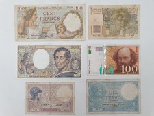 Lot 6 billets anciens français France 100 Francs Cezanne Sully 200 Montesquieu
