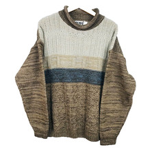 fashion club Vintage pull homme Retro 80s Style Sweater 48/50 marron beige mens