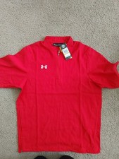 Under Armour Men's Short Sleeve Cage Jacket 1/4 Zip Red Baseball Pullover Sz Sm