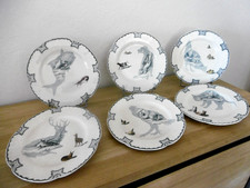 SIX ASSIETTES  DESSERT FAIENCE CREIL MONTEREAU XIX ème DECOR  SILHOUETTES  Lot A