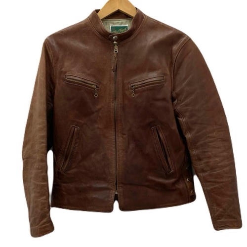 Veste motard cuir marron - en,