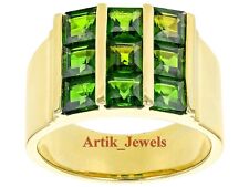 Labo Synthétique Vert Tourmaline Avec 14K Argent Plaqué Or Hommes Bague #814