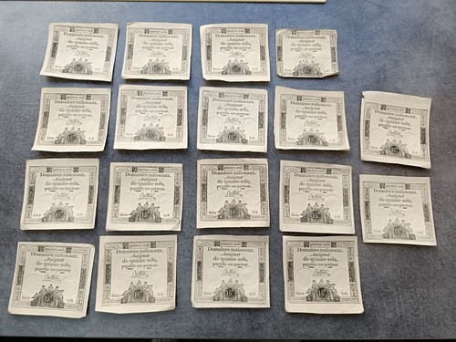 Lot assignats 15 sols - de, 18