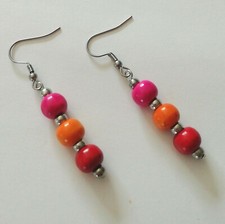 1 PAIRE de BOUCLES D'OREILLES ACIER INOXYDABLE BOIS 3 COULEURS HYPOALLERGENIQUE