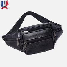 Sac Banane Cuir Homme Femme Sécurité Sacoche Randonnée Portefeuile Voyage Noir