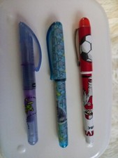 3 Stylos Plume Enfant Avc Chat Dessin Et  Foof Poivre Blanc Occasion +cartouche