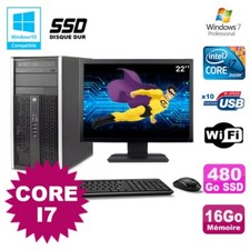 Lot PC Tour HP Elite 8200 Core I7 3,4Ghz 16Go 480Go SSD Graveur WIFI W7 + Ecran 