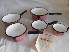 Vintage French Enamelware Pots pans set 1950s émail Rose Pink AUBECQ ETRA