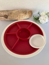 924⚜️ Tupperware Plat de Service Plateau Apéritif Blanc & Rouge Ø 37 Cm