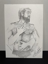 Dessin Original Signé Nu Masculin Érotique