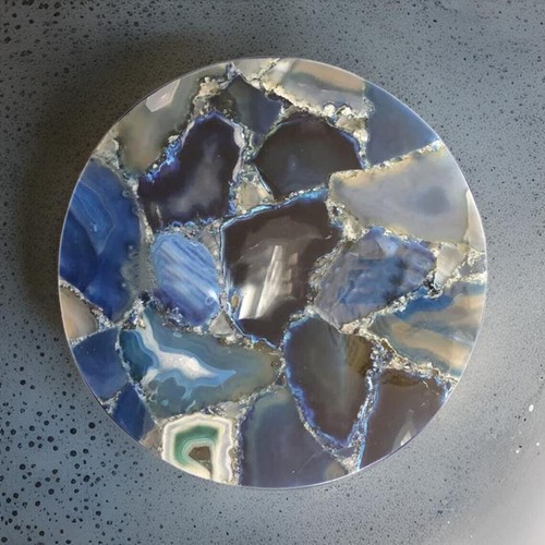 Blue agate stone - blue, round