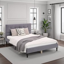 Lit capitonné 120x200 gris sommier tapissier tête de lit rembourrée Homestyle4u