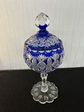 Bocal bonbonnière en cristal bleu