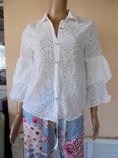 CHEMISIER BLANC DENTELLE BRODERIE ANGLAISE MANCHE 3/4 A VOLANTS NEUF TM 38/40