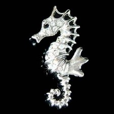 Hippocampe ~ Avec Cristal Swarovski Mer Cheval Marine Broche Plage Mariage