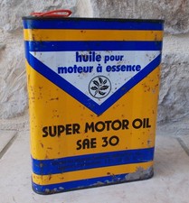 Vintage SAE 30 Oil can tin old antique France canister orange blue garage