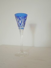 1 Ancien verre a liqueur cristal taillé Val Saint ST Lambert Louis couleur bleu