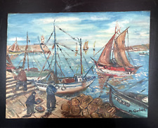 ancienne marine, huile sur toile, M. Gontard ! retour de pêche 40 x 30 cm