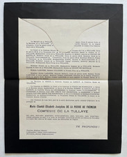 COMTESSE DE LA TULLAYE Collinet FAIRE PART Bassetiere LAMOTHE Barbancon 1945