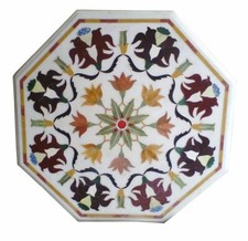 24 " Marbre Rond Café Table Top Pietra Dura Artisanat Incrustation Fait Travail