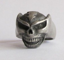 BAGUE CHEVALIERE HOMME ACIER INOX MASSIF CRÂNE TÊTE BIKER GOTHIQUE NEUVE T.11