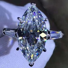Bague solitaire diamant traité blanc taille marquise certifié 8,00 ct en arge...