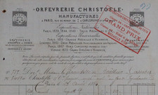 Facture Orfévrerie CHRISTOFLE 1884  PARIS CARLSRUHE couvert ménagère 74