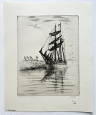 FRELAUT Jean - "Le halage". 1932. EAU-FORTE signée. ETCHING signed.