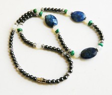 Collier  pierres véritables turquoise hématite opaline sodalite unique