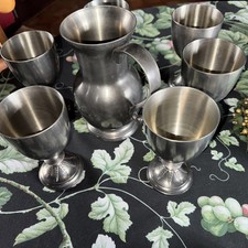 Étains Du Manoir Vintage 6 Calices Verres Eau Vin Pichet Offert Mat .