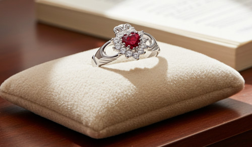 Bague ruby claddagh argent - bague,