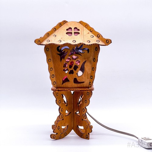 Lampe table vintage bois - lampe, en