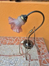 Lampe de chevet bureau table col de cygne laiton globe tulipe rose Vintage