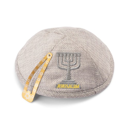 Kippah lin gris clair - en,