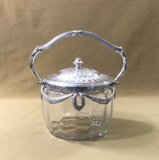 seau à biscuits CHRISTOFLE GALLIA modèle RUBANS CROISES métal argenté et cristal