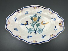 Grand Plat de Mariage XIXe Faïence de Nevers ? Décor Oiseaux Panier garni
