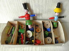 Jouet Ancien * Jeu de Construction de Figurines en Bois Laqué