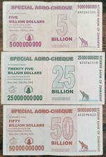Série 3 billets ZIMBABWE  5 - 25 - 50 milliards dollars - Billion  50000000000 $