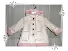 C - Manteau Fantaisie "Peau Retournée " Fausse Fourrure Ecru Rose Zara 6 / 9 M