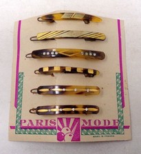Lot 6 peignes anciens - Barettes à cheveux en celluloid sur plaquette 1930-40's